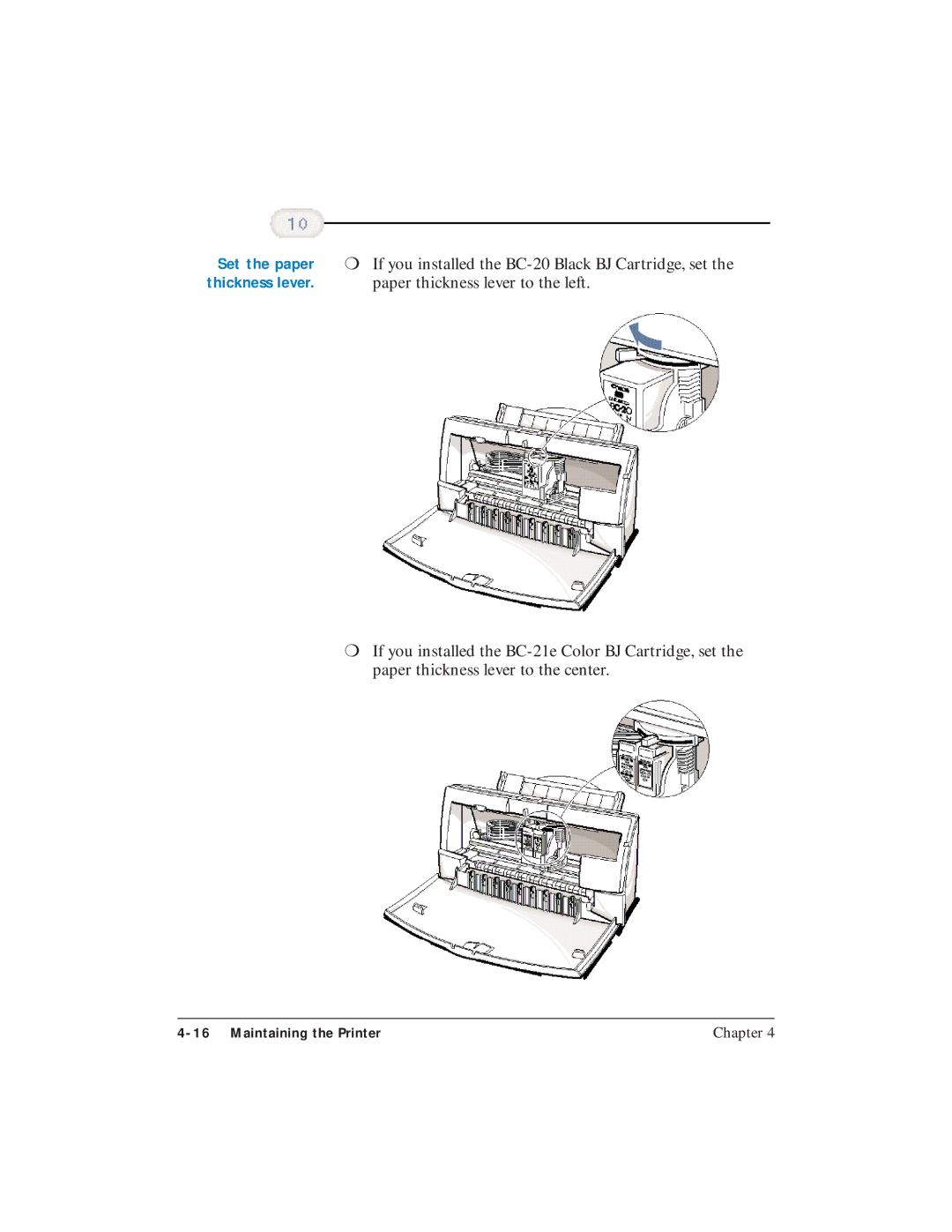 Canon BJC-4400 user manual Paper thickness lever to the left 