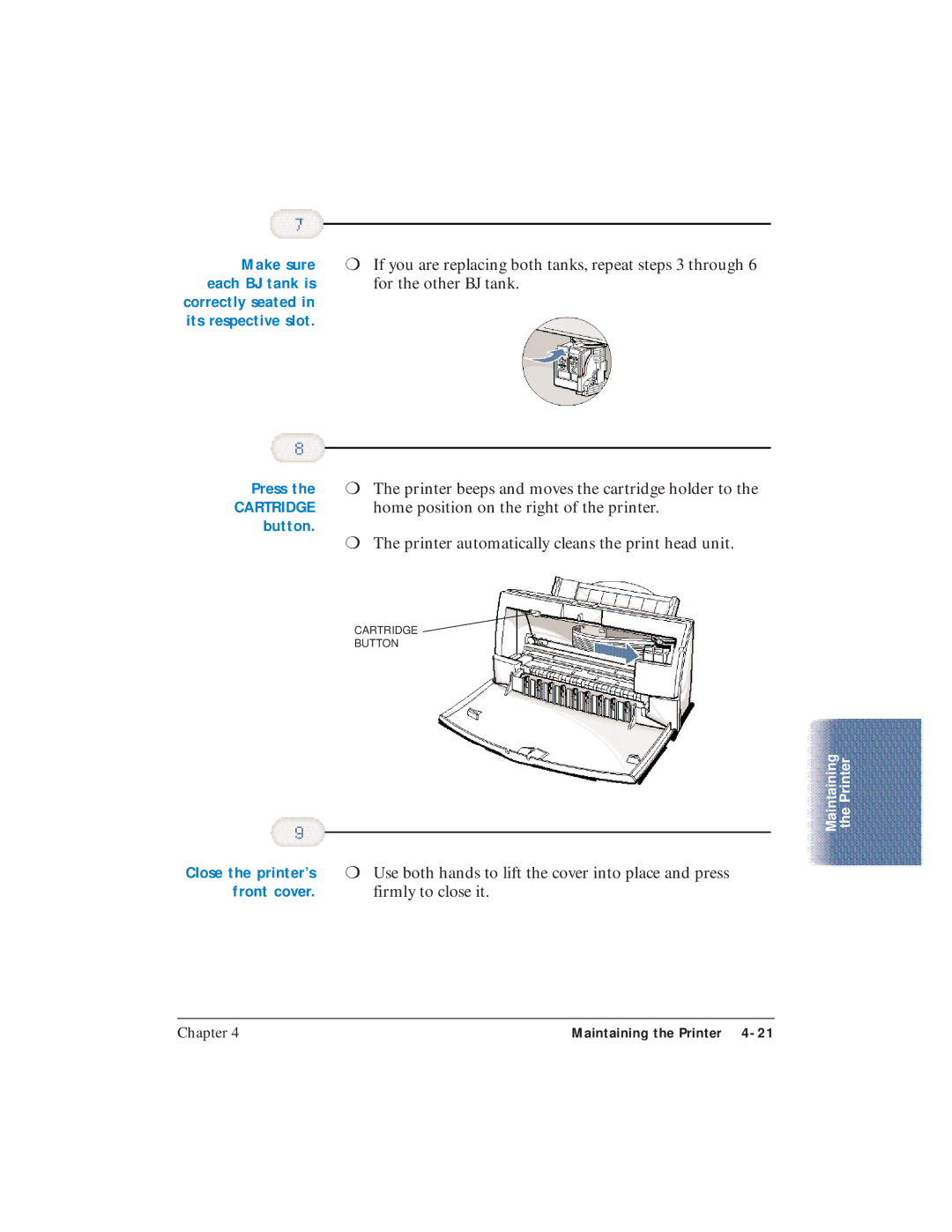 Canon BJC-4400 user manual Each BJ tank is, Front cover 