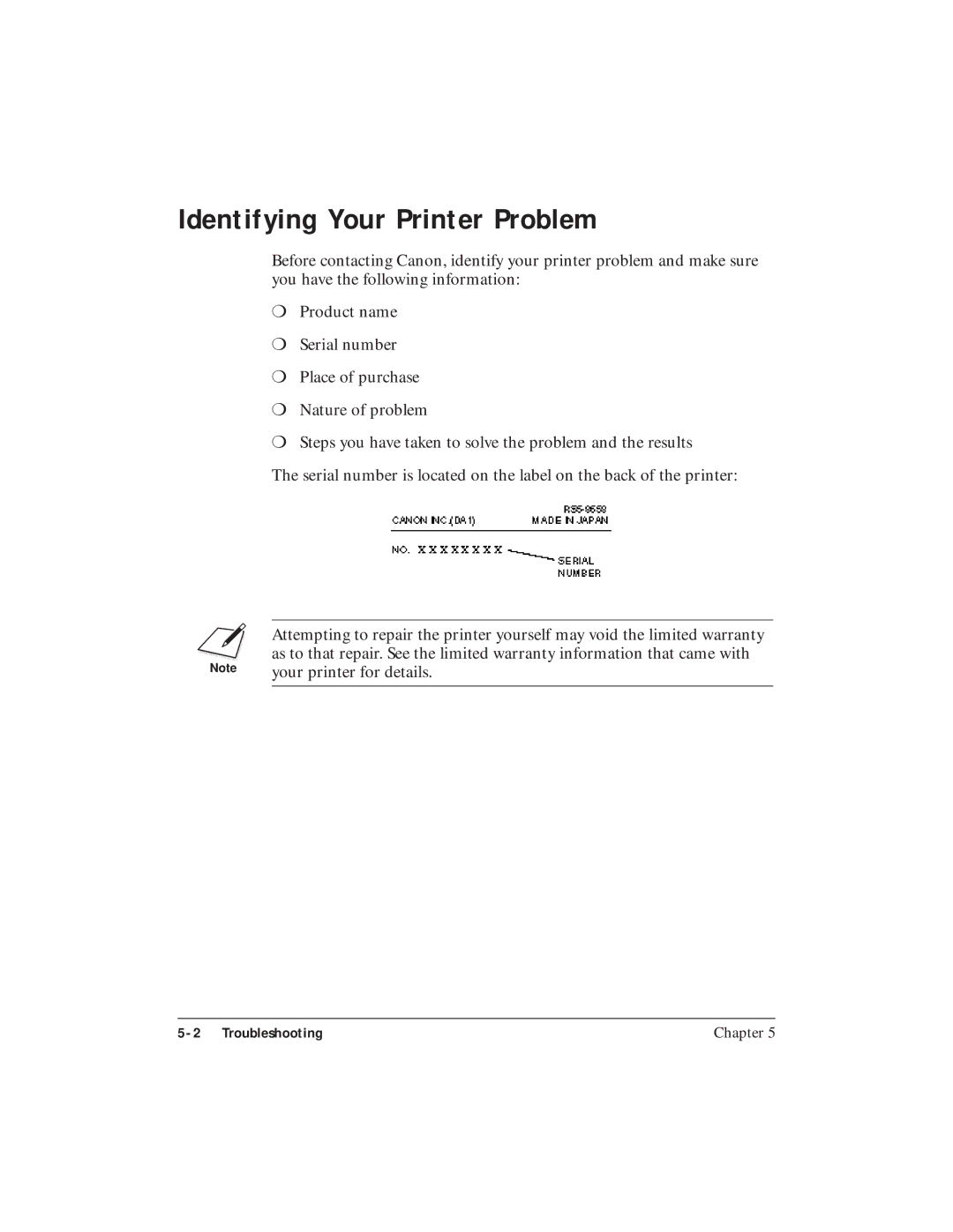 Canon BJC-4400 user manual Identifying Your Printer Problem 