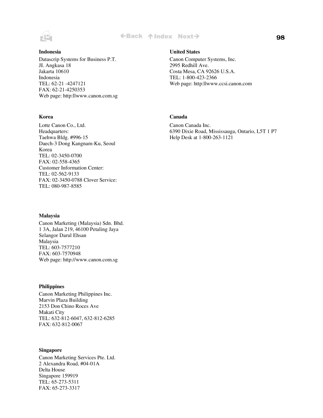 Canon BJC-50 user manual Singapore 