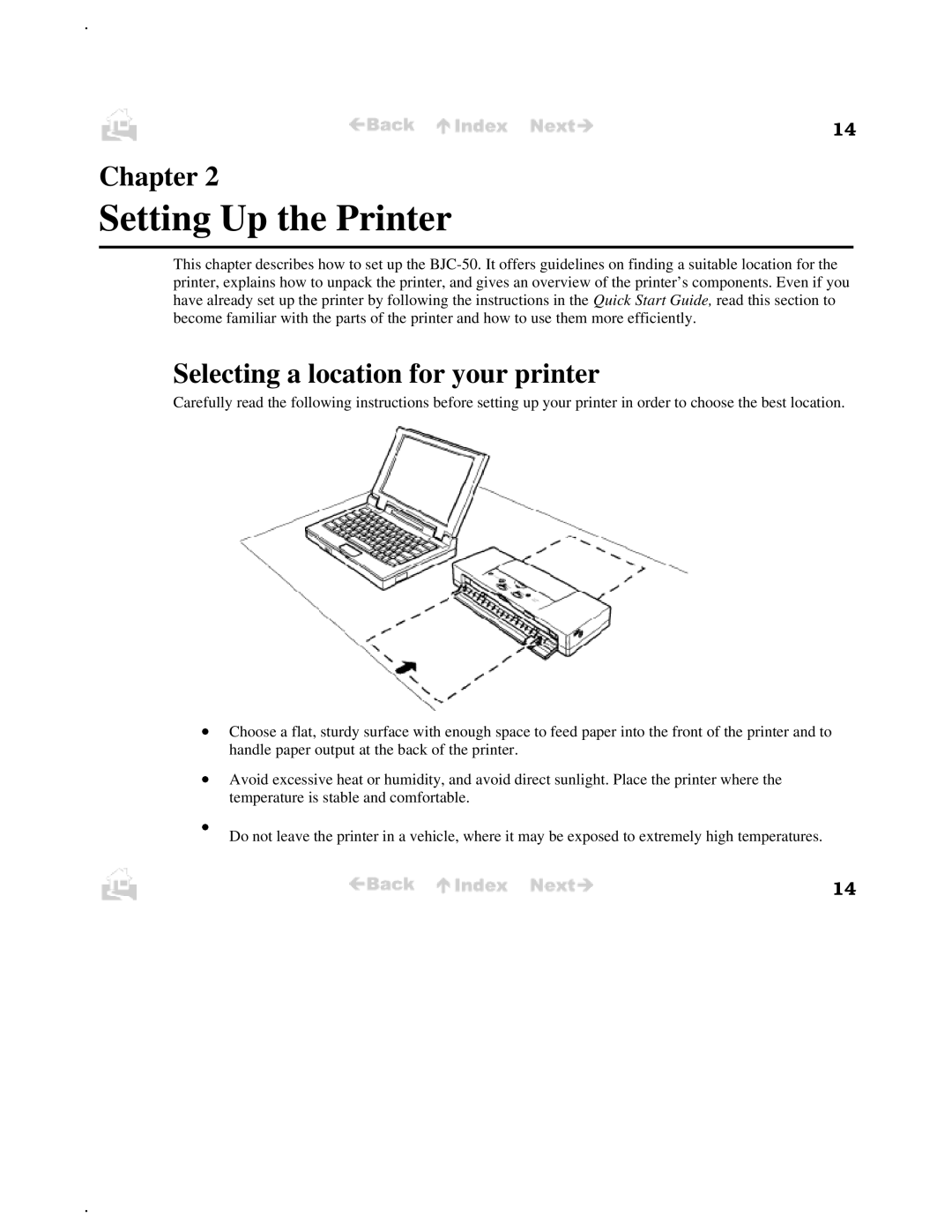 Canon BJC-50 user manual Setting Up the Printer, Selecting a location for your printer 