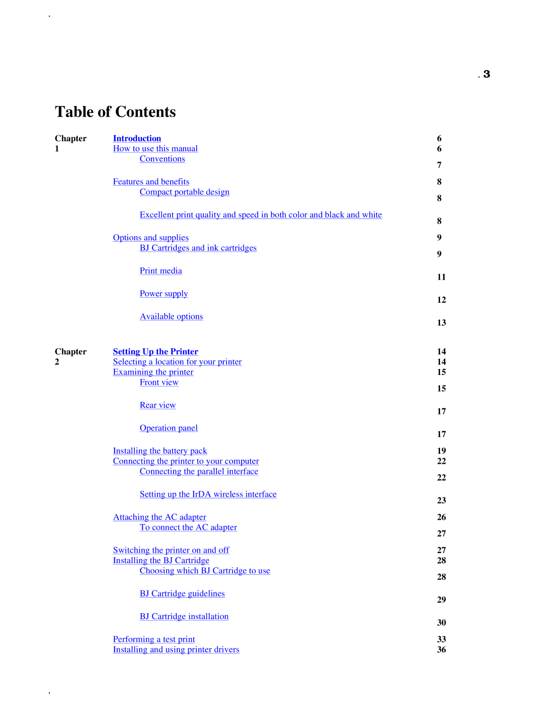 Canon BJC-50 user manual Table of Contents 