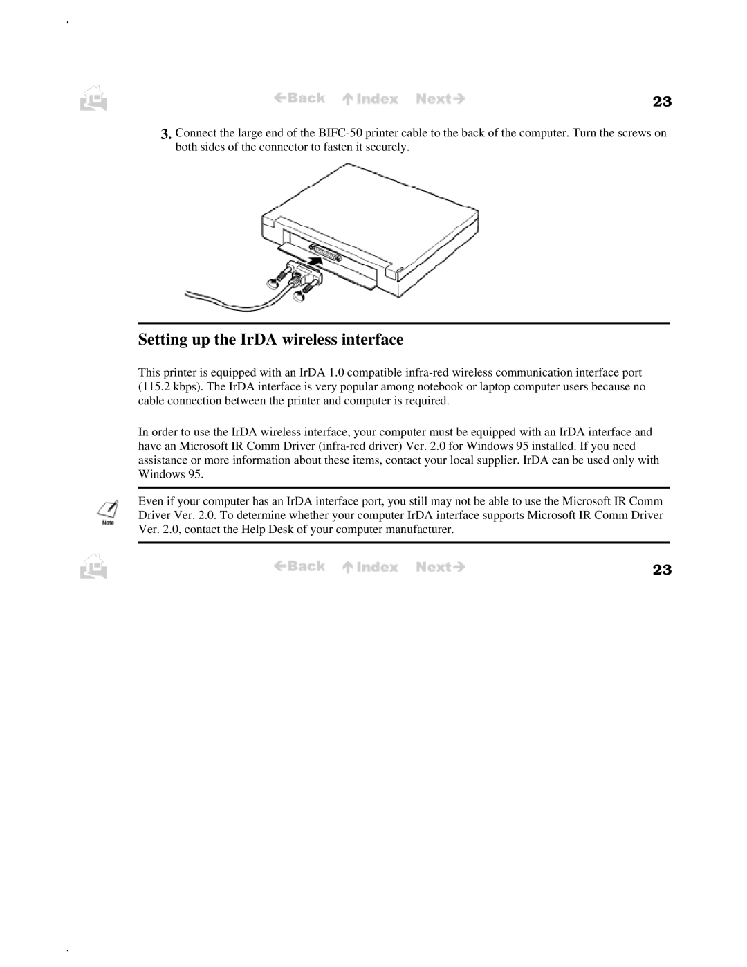 Canon BJC-50 user manual Setting up the IrDA wireless interface 