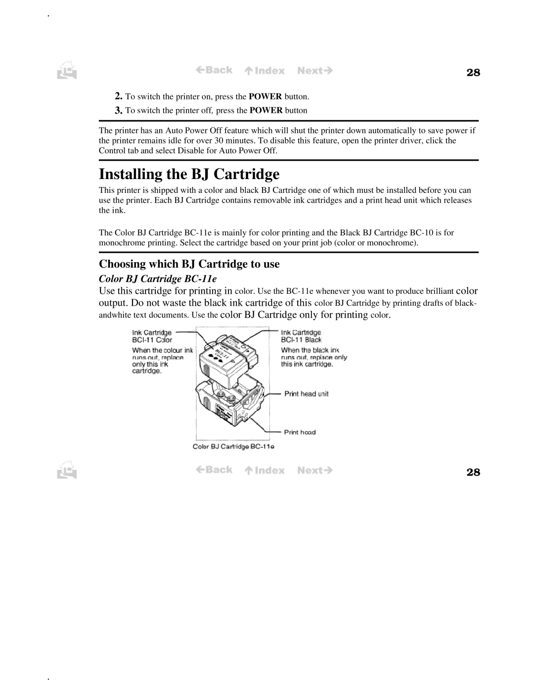 Canon BJC-50 user manual Installing the BJ Cartridge, Choosing which BJ Cartridge to use 