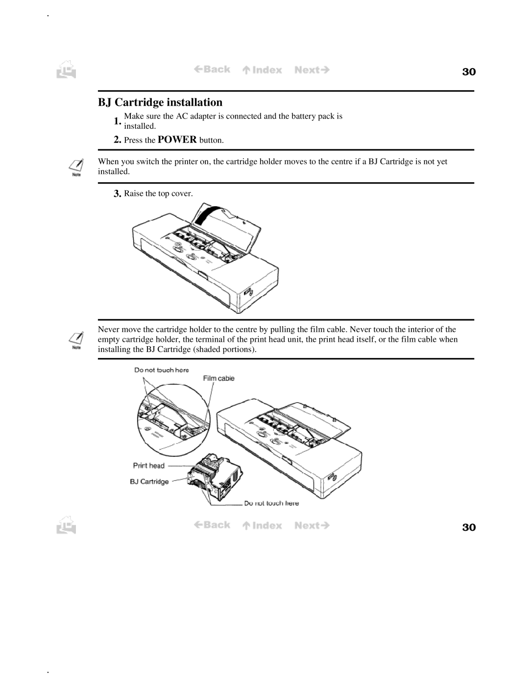 Canon BJC-50 user manual BJ Cartridge installation 