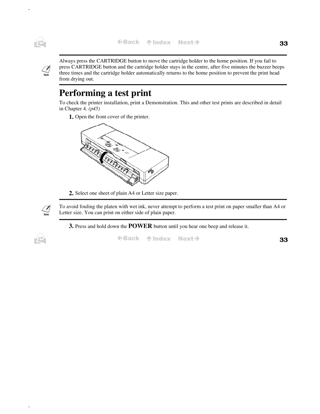 Canon BJC-50 user manual Performing a test print 