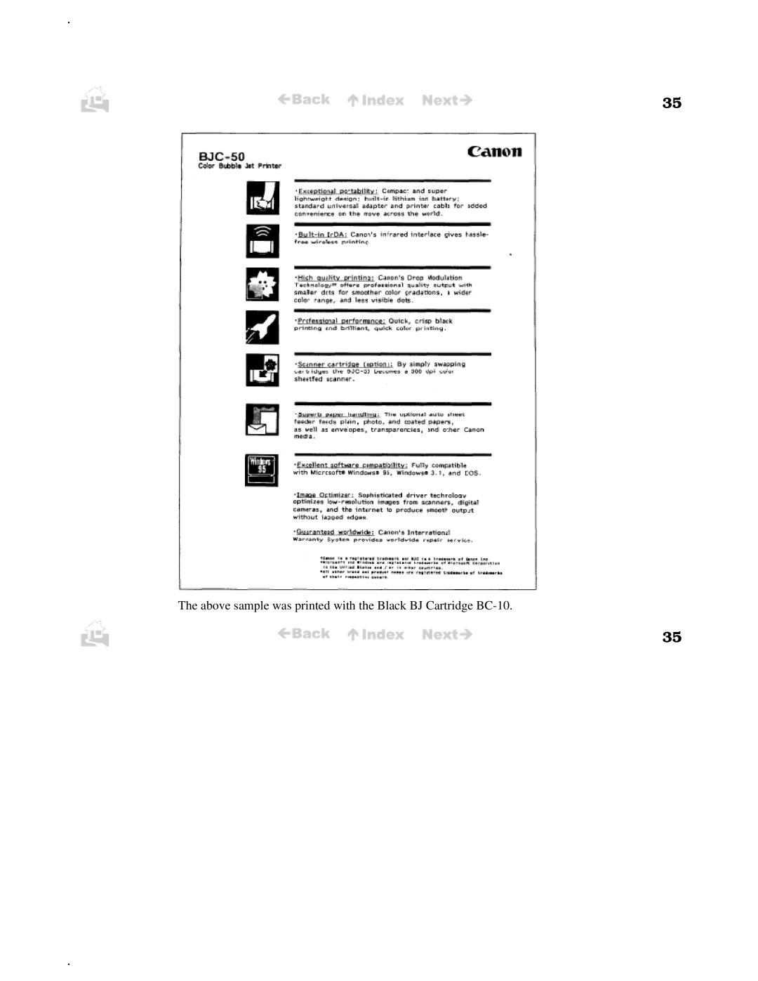 Canon BJC-50 user manual Above sample was printed with the Black BJ Cartridge BC-10 