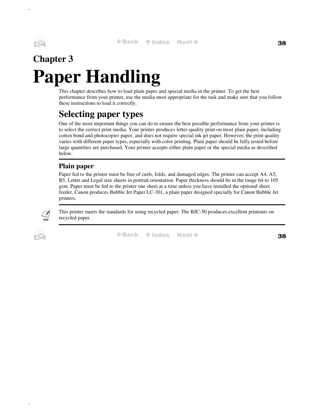 Canon BJC-50 user manual Selecting paper types, Plain paper 