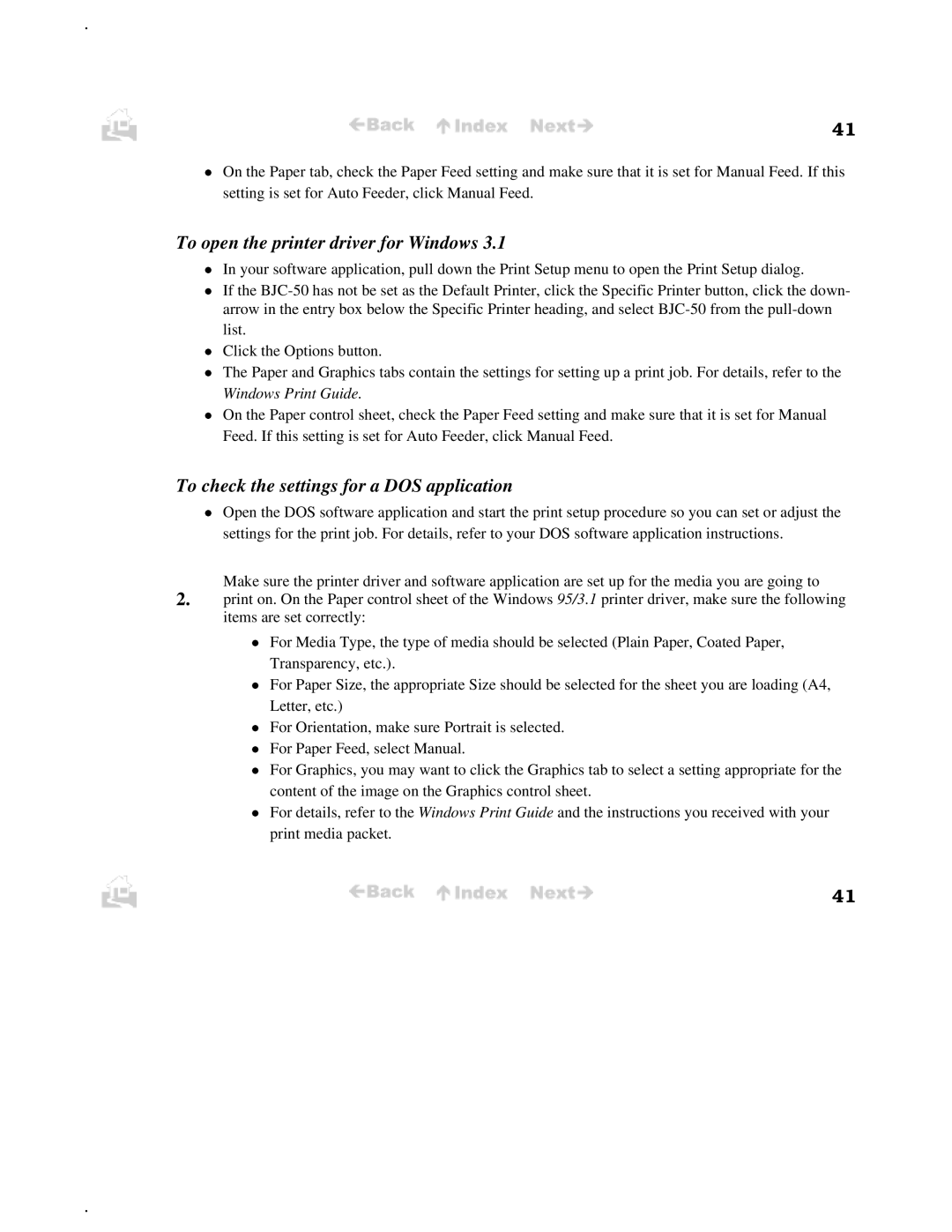 Canon BJC-50 user manual To checkzthe settings for a DOS application 