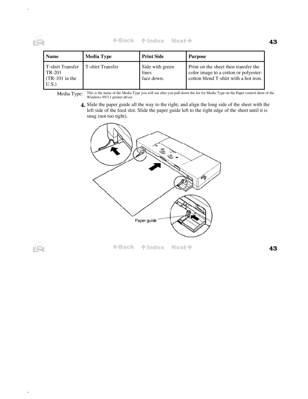 Canon BJC-50 user manual Name Media Type Print Side Purpose 