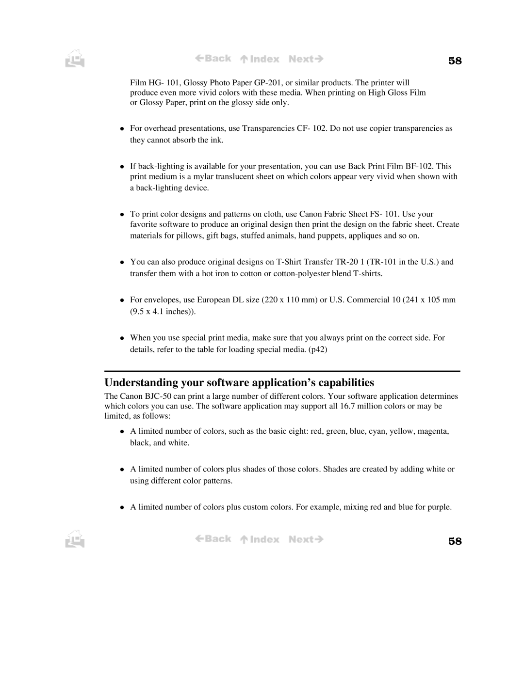 Canon BJC-50 user manual Understanding your software application’s capabilities 