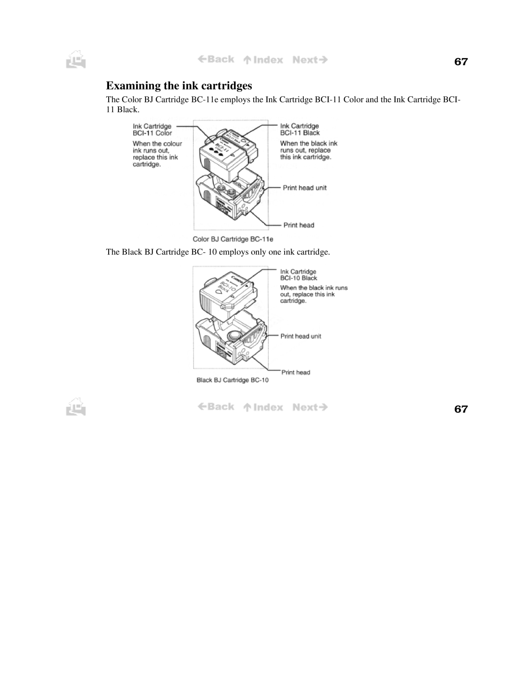 Canon BJC-50 user manual Examining the ink cartridges 