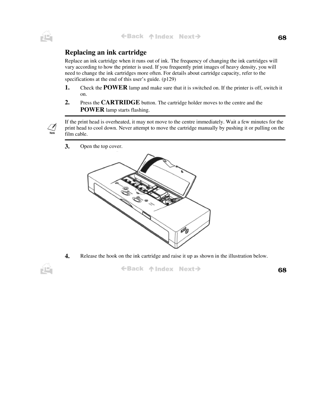 Canon BJC-50 user manual Replacing an ink cartridge 