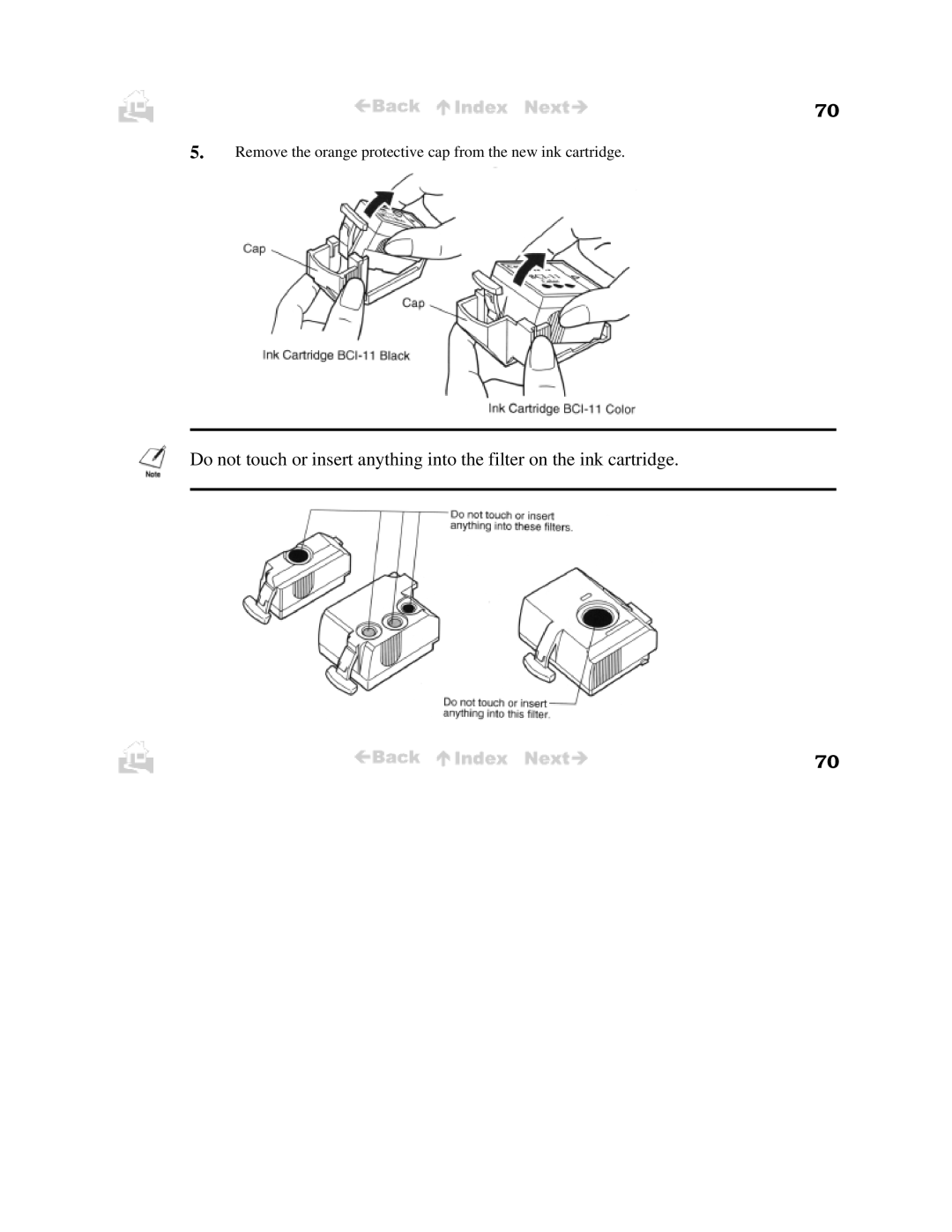 Canon BJC-50 user manual Remove the orange protective cap from the new ink cartridge 