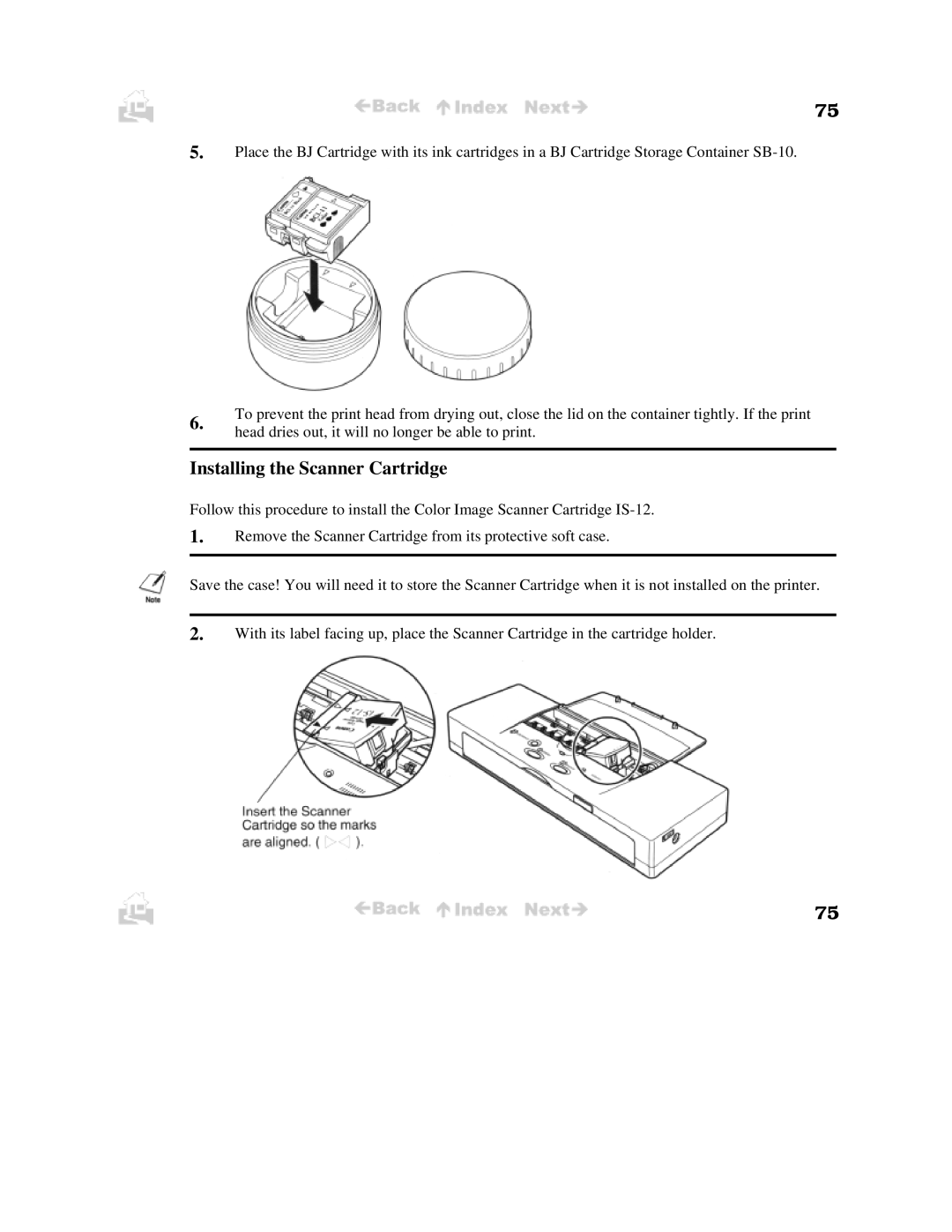 Canon BJC-50 user manual Installing the Scanner Cartridge 