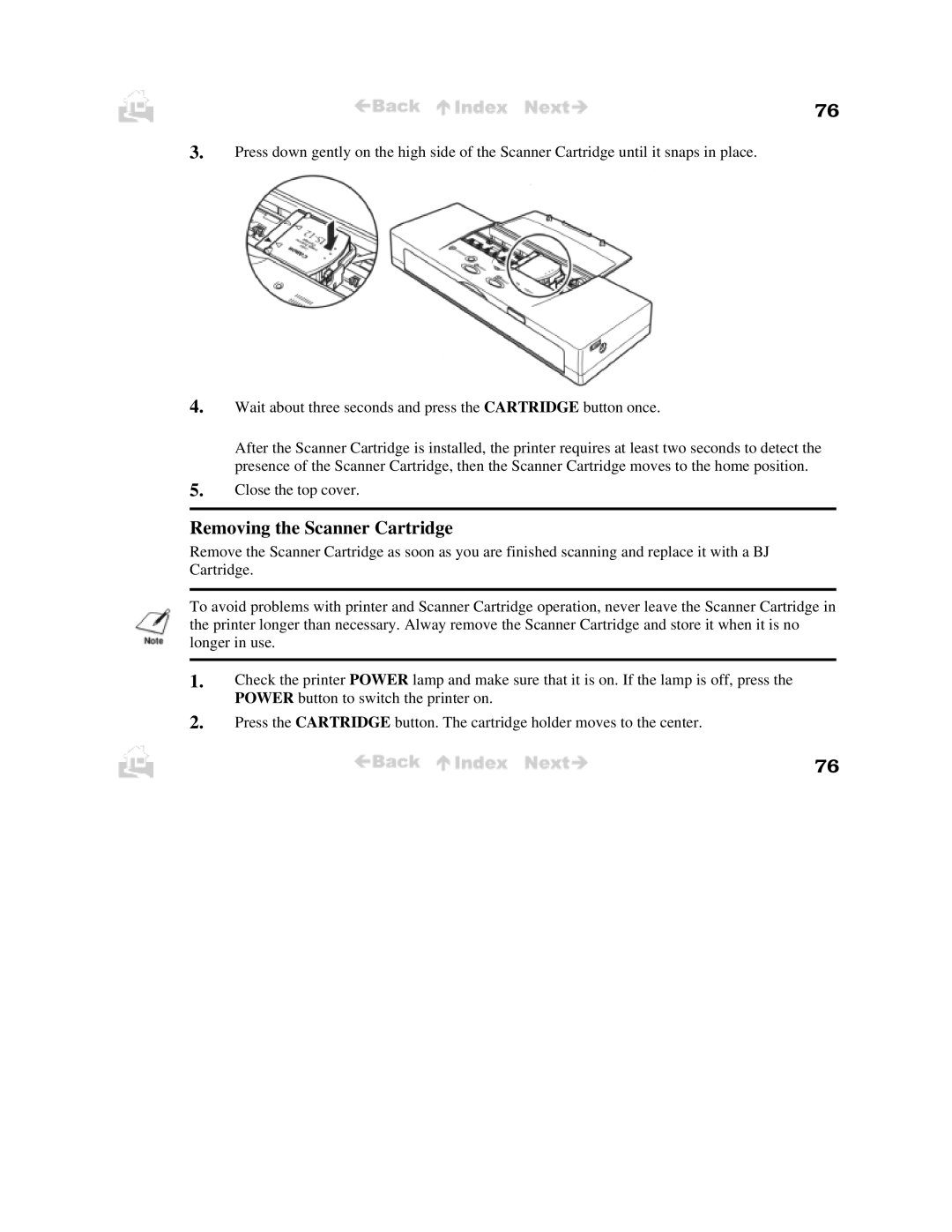 Canon BJC-50 user manual Removing the Scanner Cartridge 