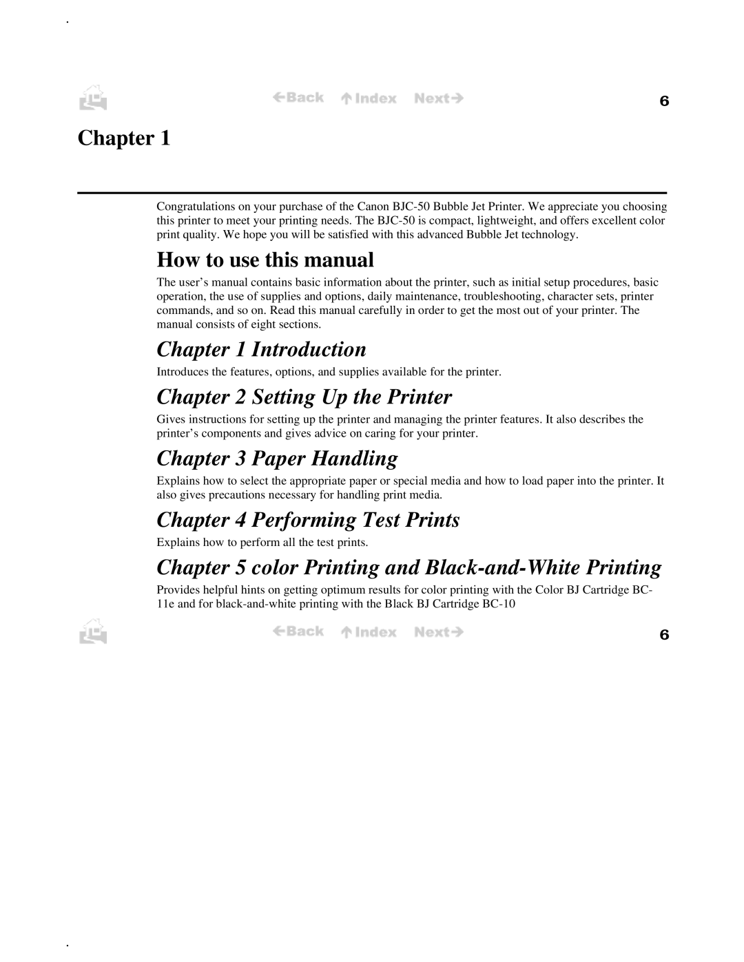 Canon BJC-50 user manual Chapter, How to use this manual 