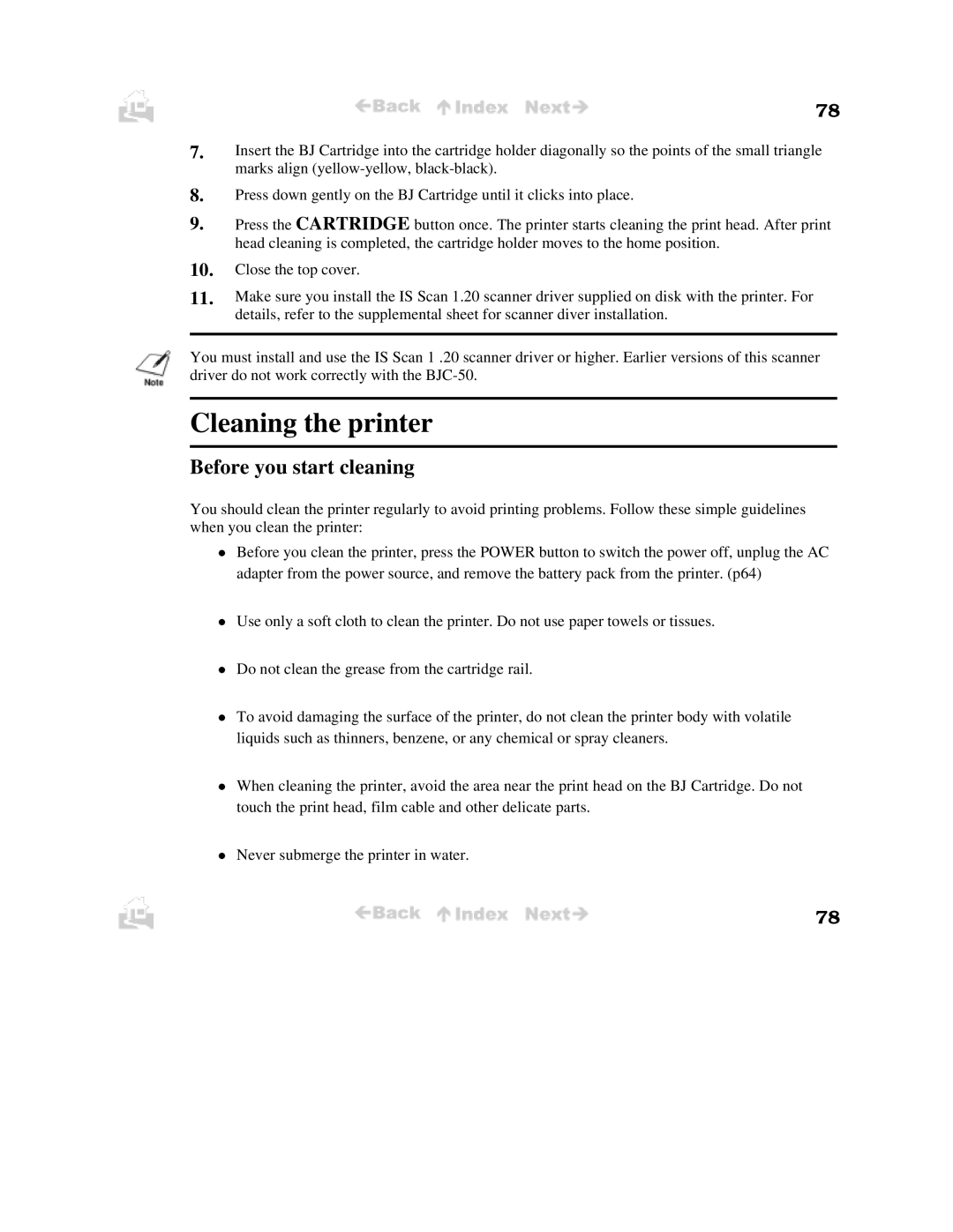 Canon BJC-50 user manual Cleaning the printer, Before you start cleaning 