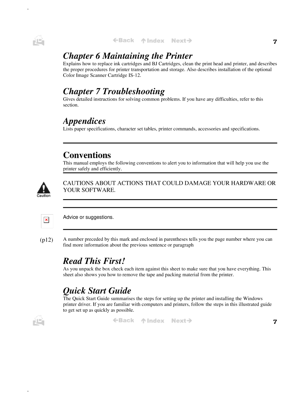 Canon BJC-50 user manual Maintaining the Printer, Conventions 