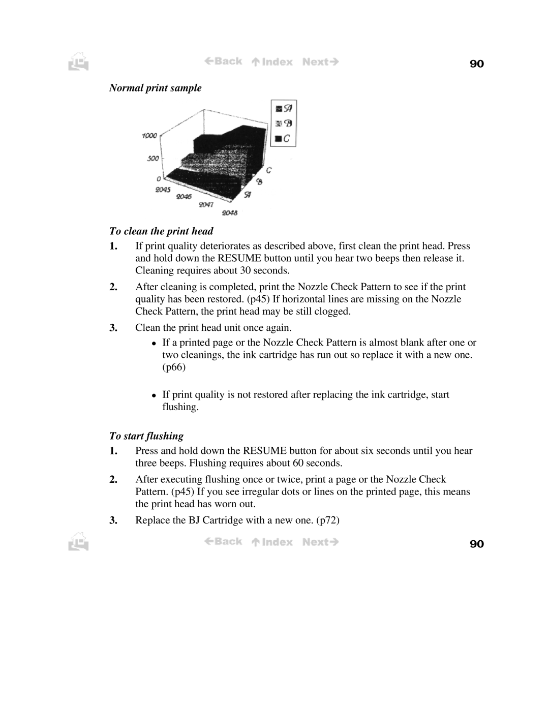 Canon BJC-50 user manual Normal print sample To clean the print head, To start flushing 