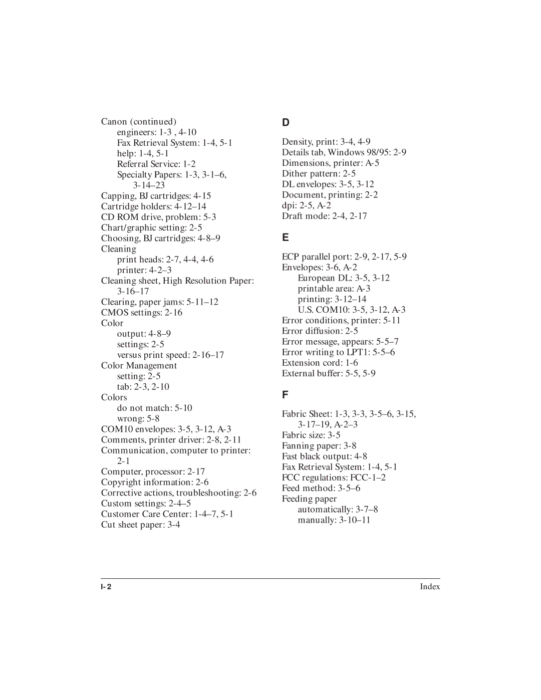 Canon BJC-5100 user manual Index 