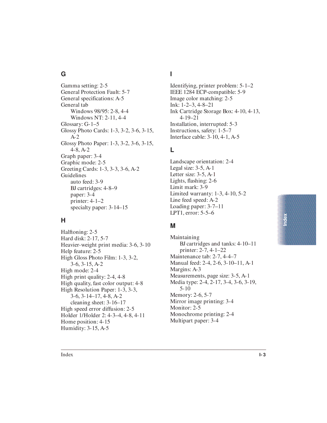 Canon BJC-5100 user manual Index 