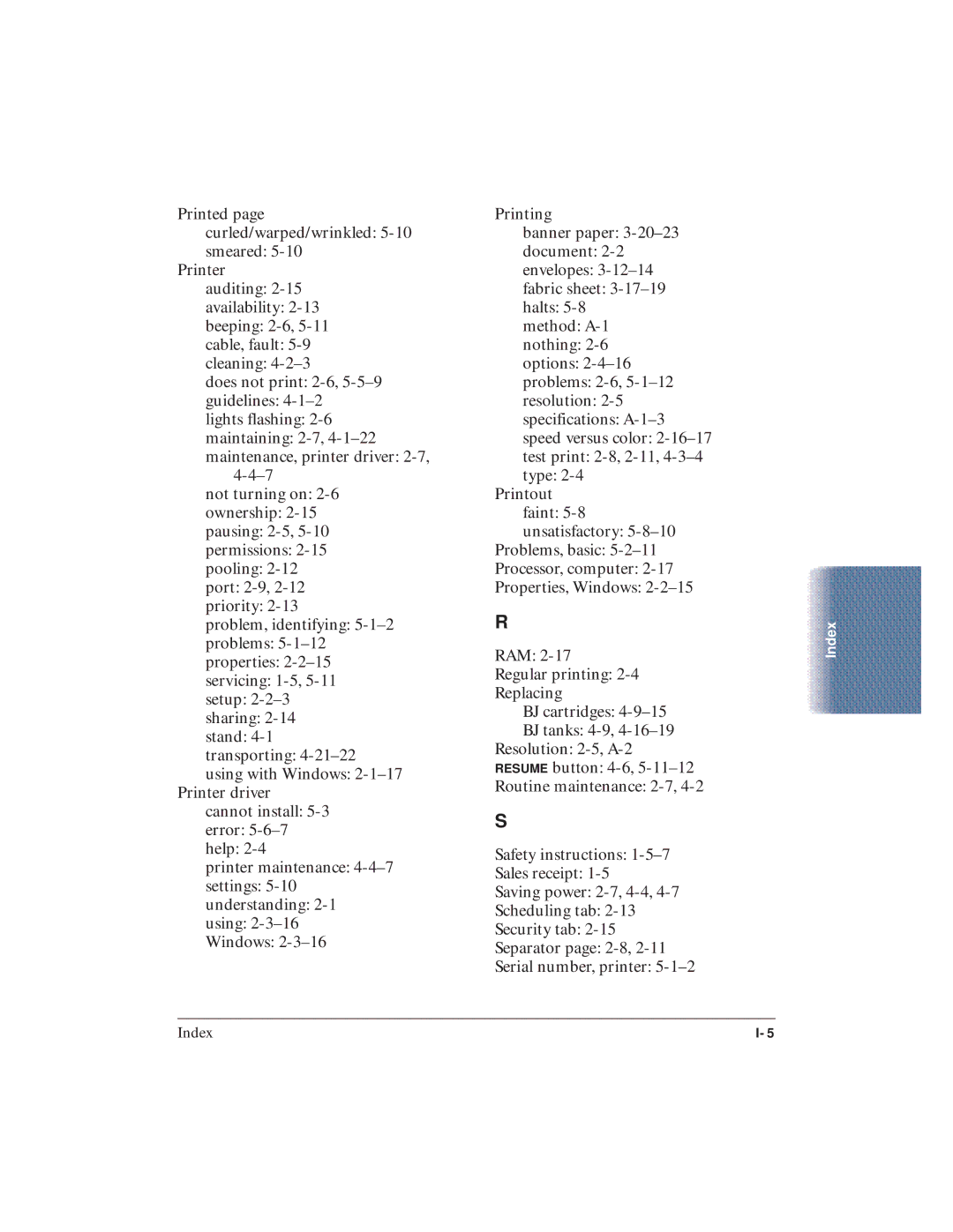 Canon BJC-5100 user manual Index 