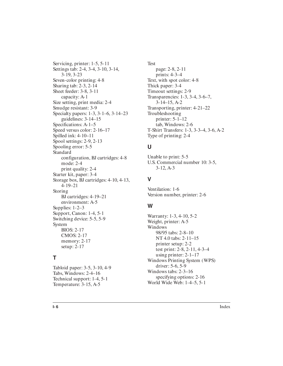 Canon BJC-5100 user manual Index 