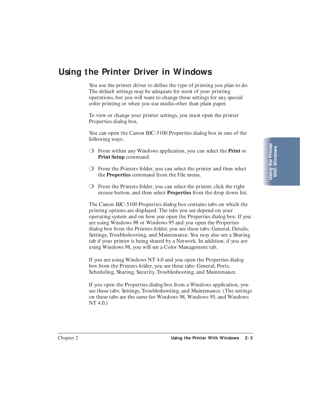 Canon BJC-5100 user manual Using the Printer Driver in Windows 