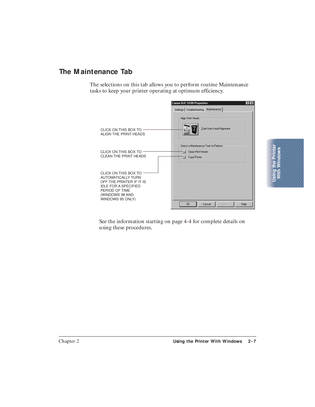 Canon BJC-5100 user manual Maintenance Tab 