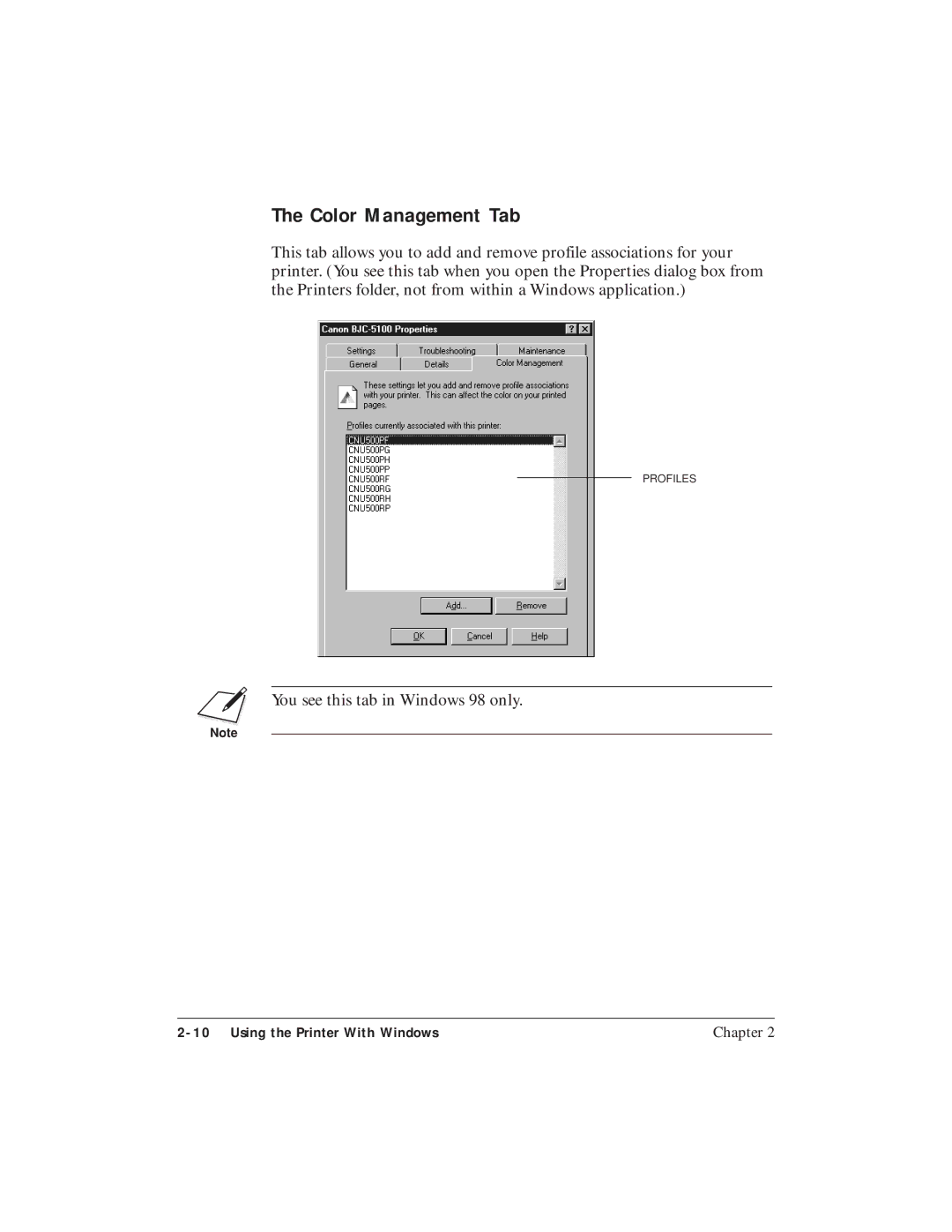 Canon BJC-5100 user manual Color Management Tab 