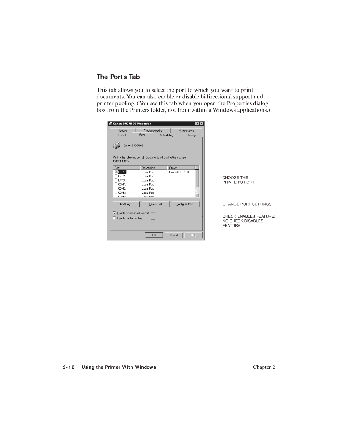 Canon BJC-5100 user manual Ports Tab 