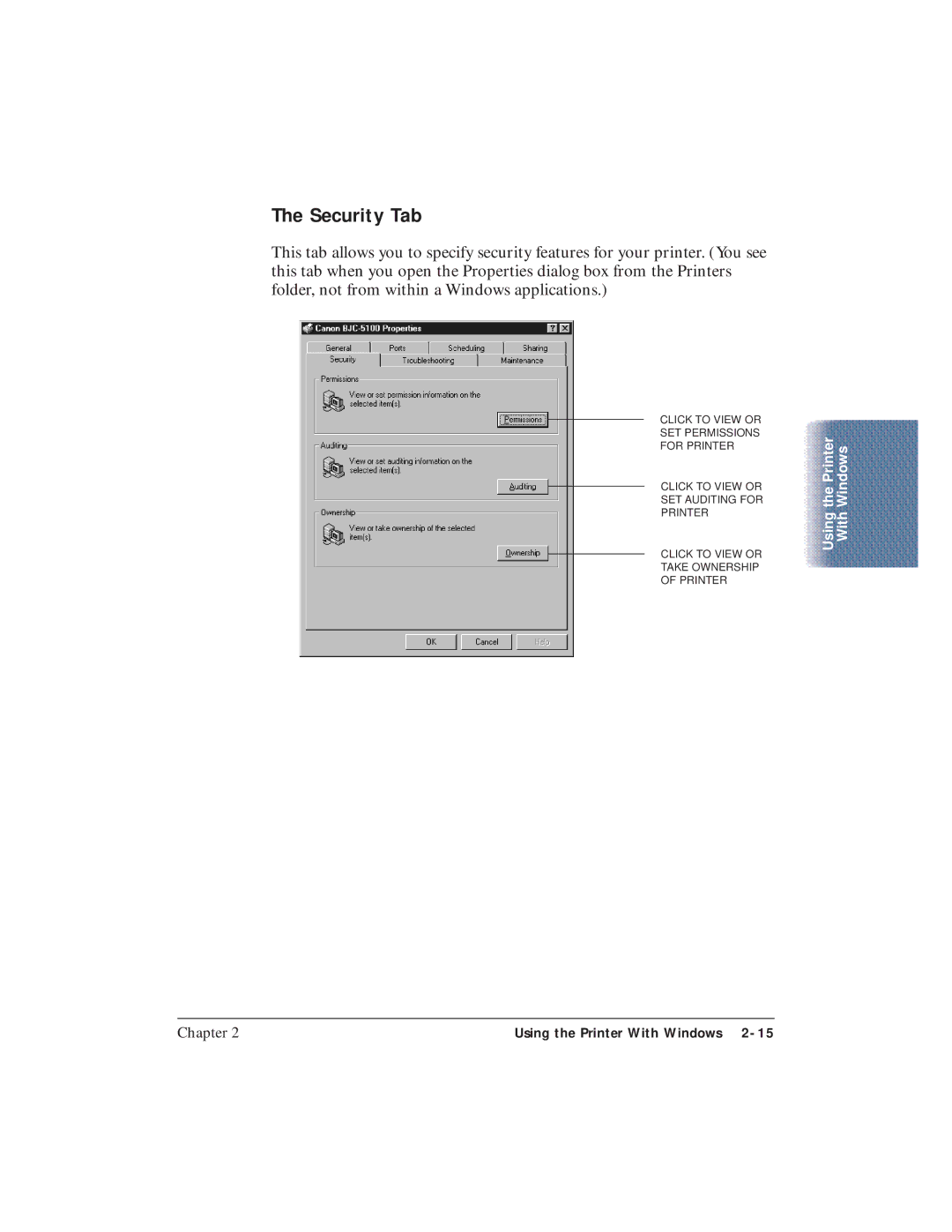 Canon BJC-5100 user manual Security Tab 