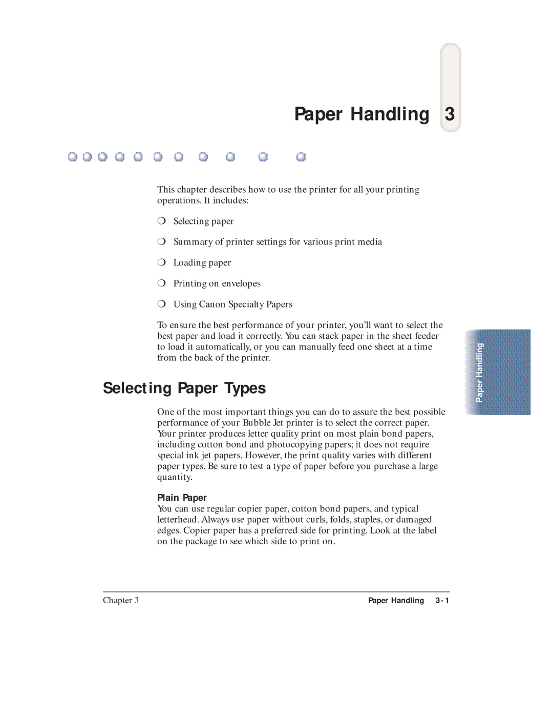 Canon BJC-5100 user manual Selecting Paper Types, Plain Paper 