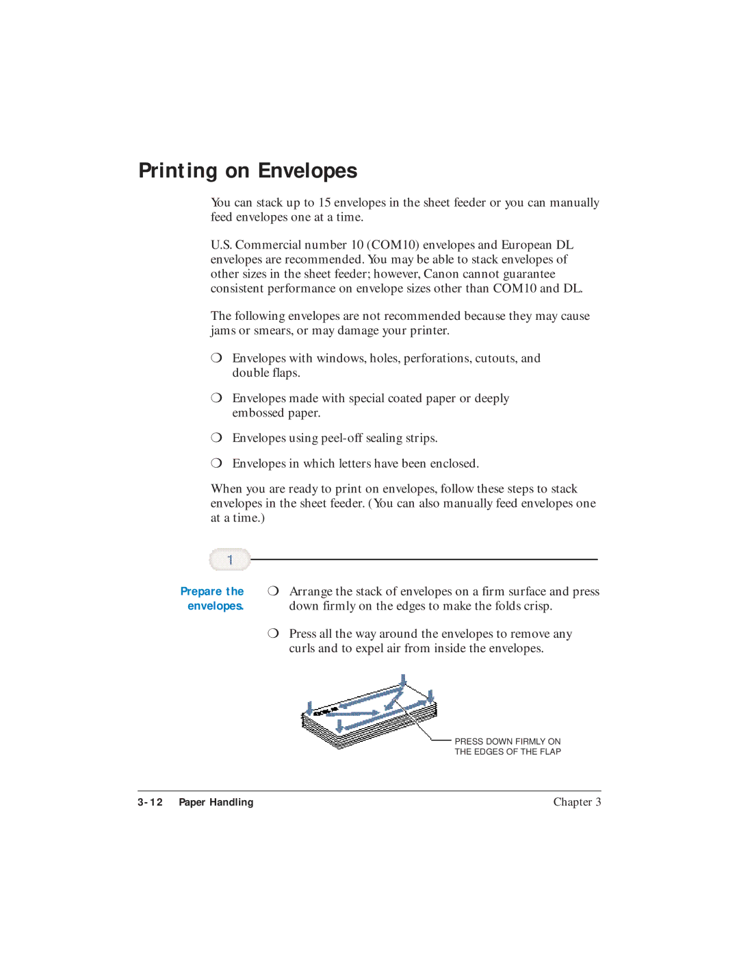 Canon BJC-5100 user manual Printing on Envelopes 