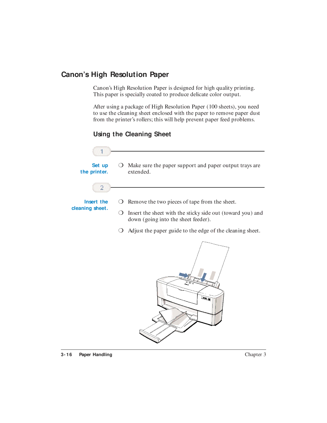 Canon BJC-5100 user manual Canon’s High Resolution Paper, Using the Cleaning Sheet, Set up 