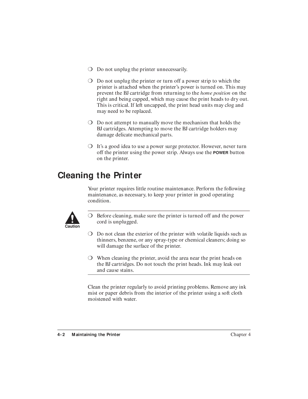 Canon BJC-5100 user manual Cleaning the Printer 