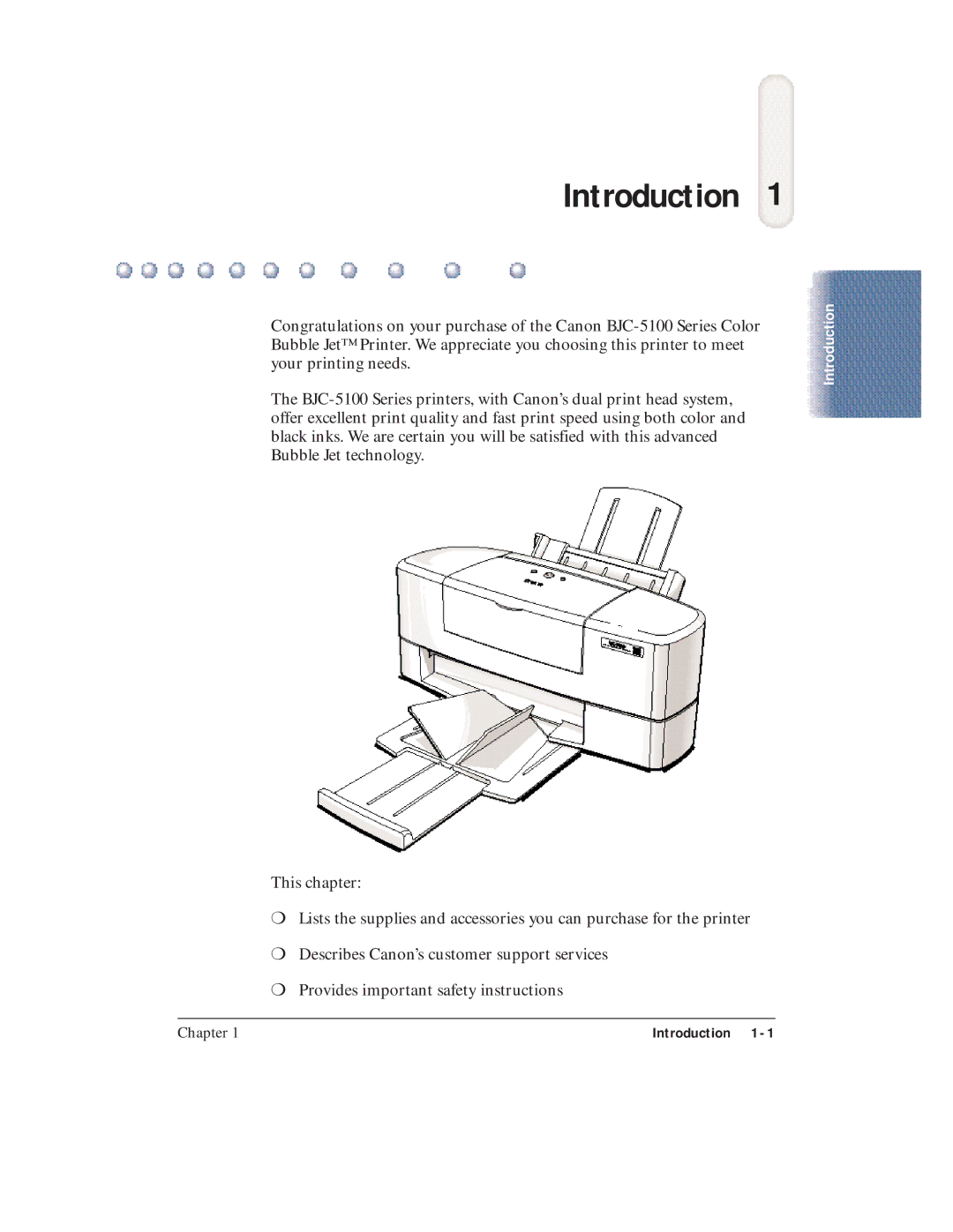 Canon BJC-5100 user manual Introduction 