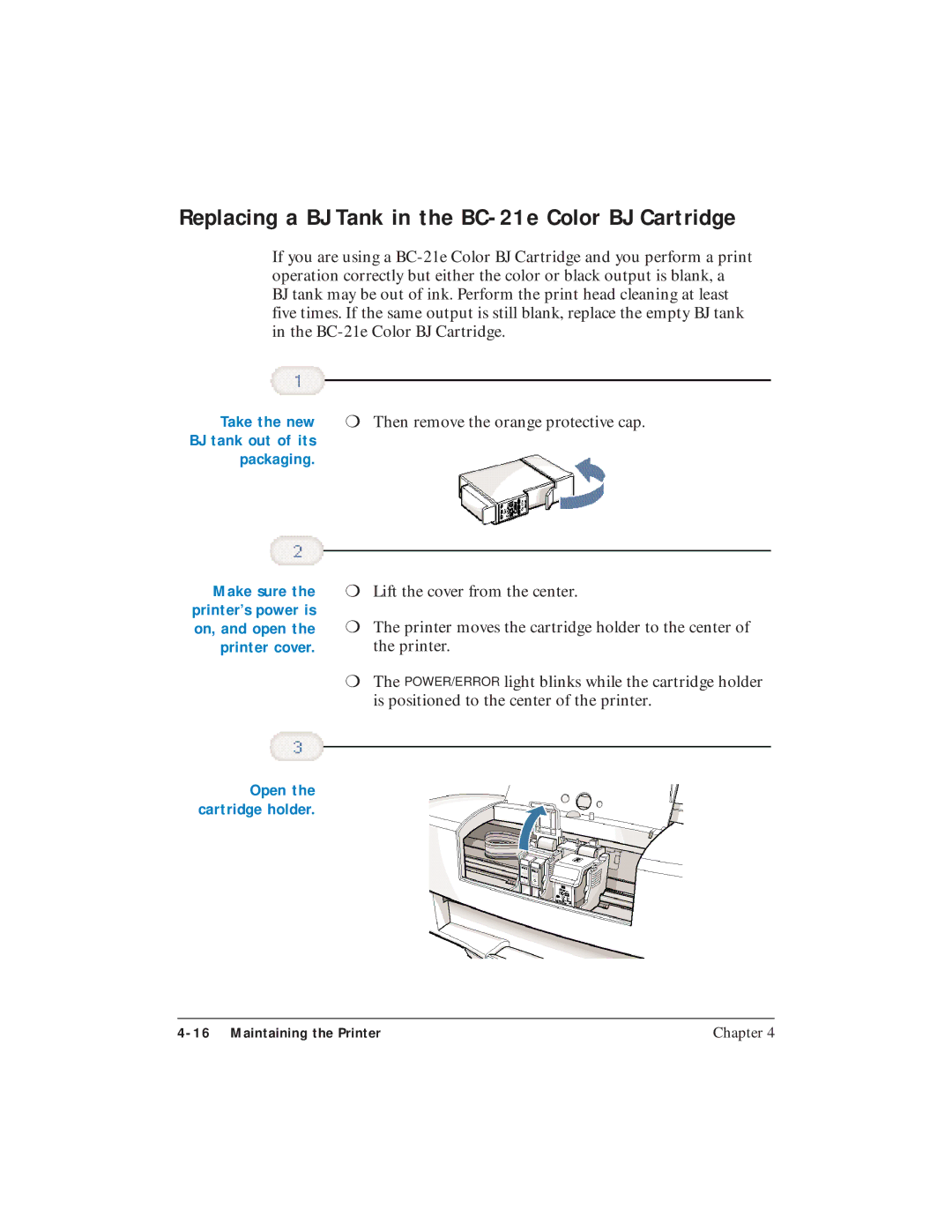 Canon BJC-5100 user manual Replacing a BJ Tank in the BC-21e Color BJ Cartridge, Take the new 