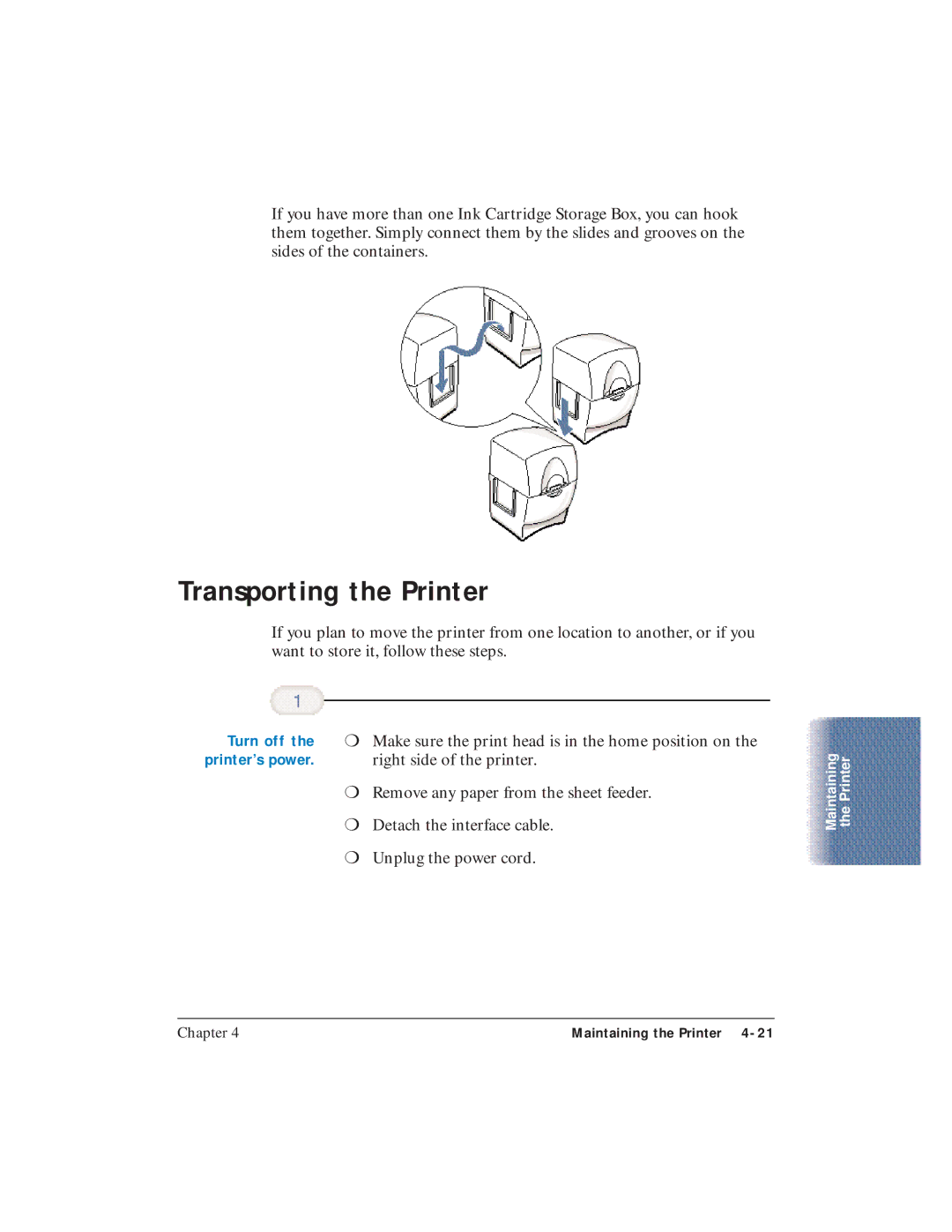 Canon BJC-5100 user manual Transporting the Printer, Turn off 