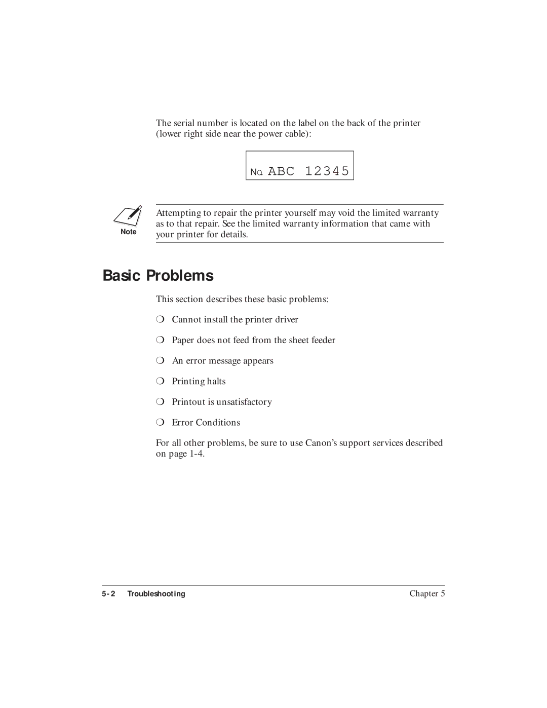 Canon BJC-5100 user manual Basic Problems, No. Abc 