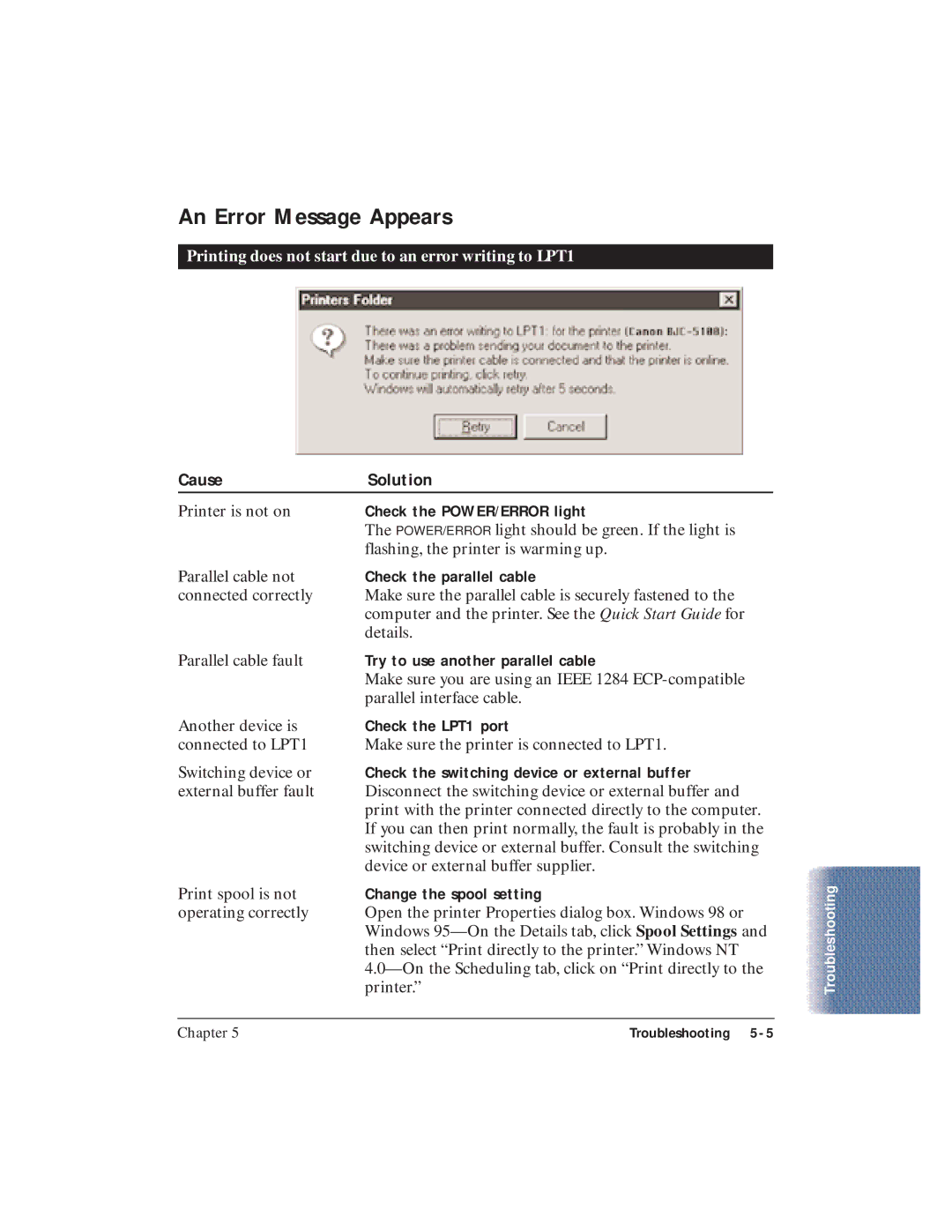 Canon BJC-5100 user manual An Error Message Appears 