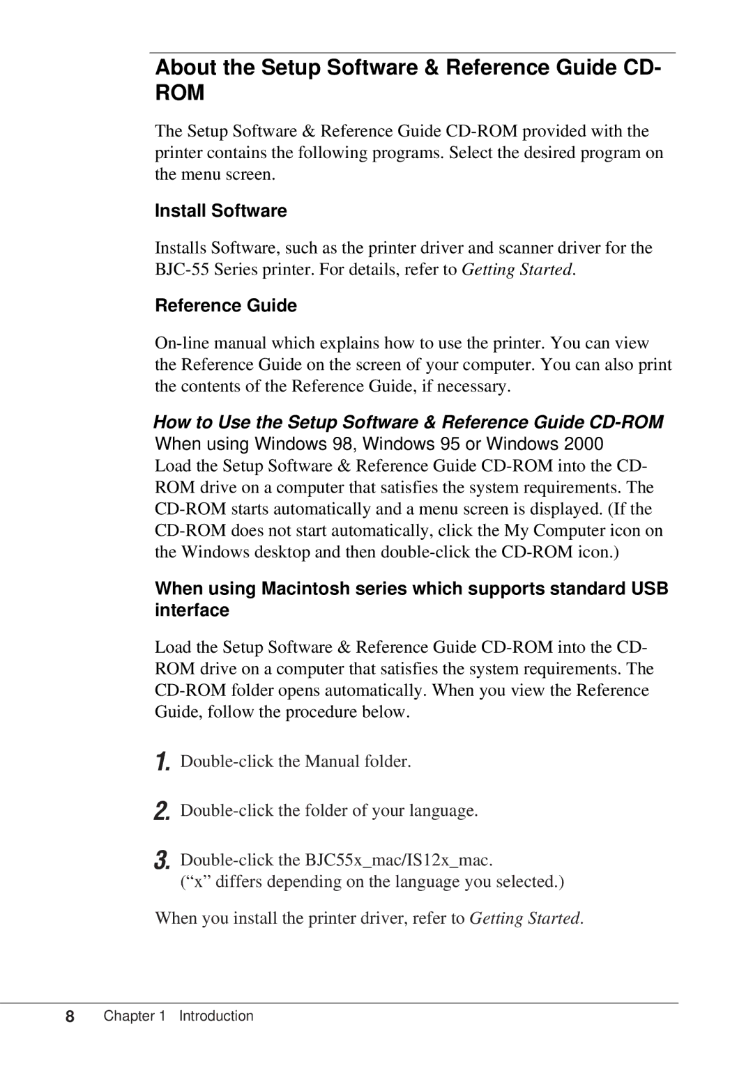 Canon BJC-55 About the Setup Software & Reference Guide CD, How to Use the Setup Software & Reference Guide CD-ROM 