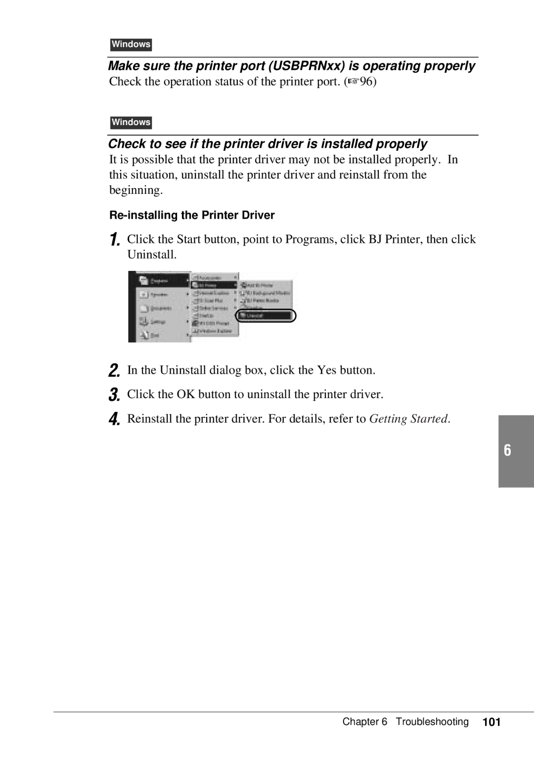 Canon BJC-55 user manual Make sure the printer port USBPRNxx is operating properly 