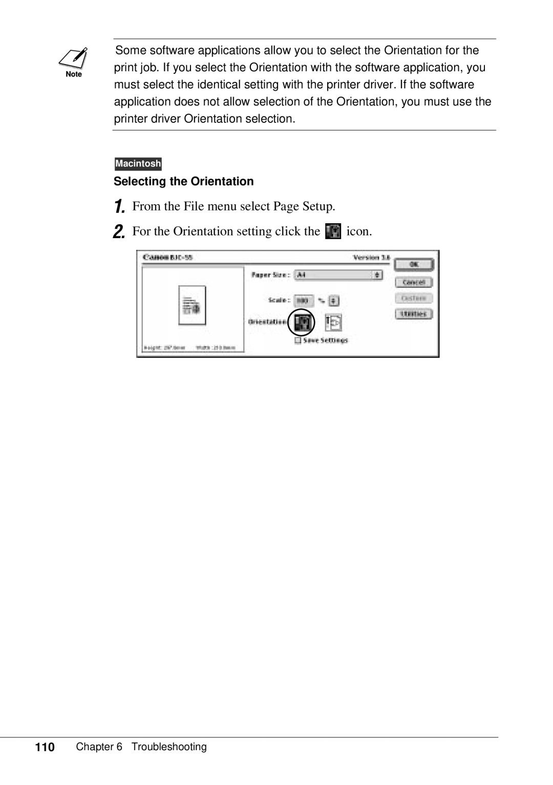 Canon BJC-55 user manual Selecting the Orientation 