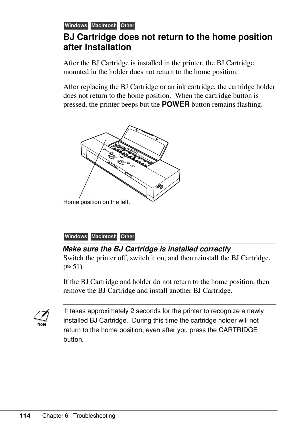 Canon BJC-55 user manual Make sure the BJ Cartridge is installed correctly 