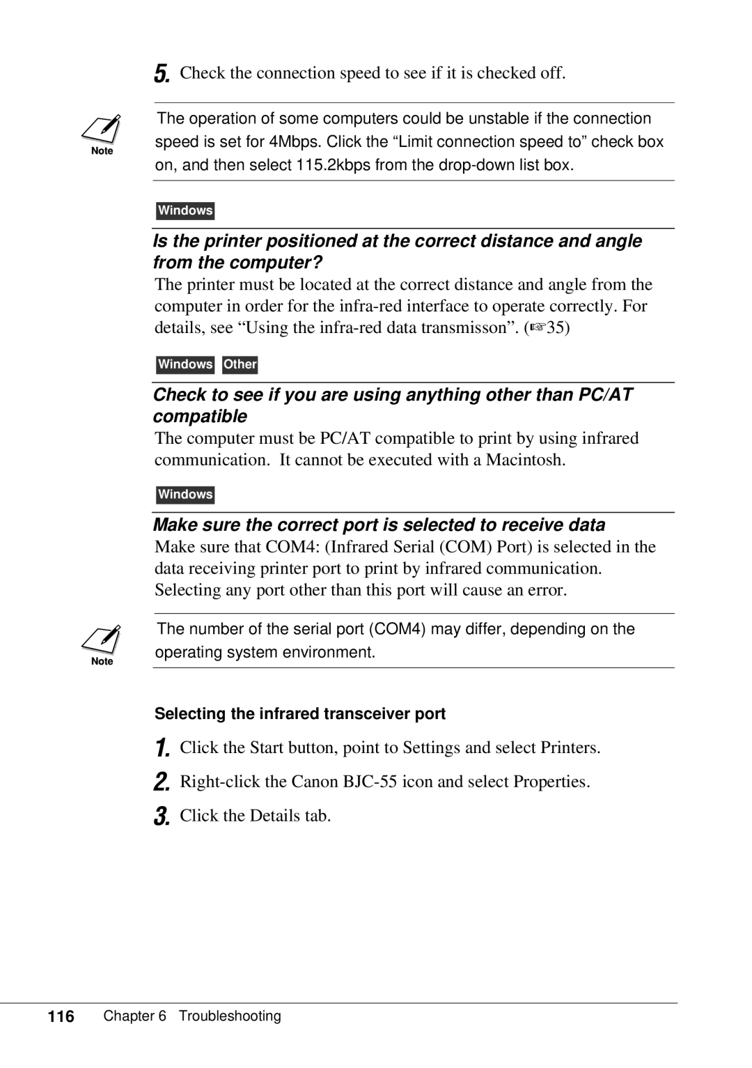 Canon BJC-55 user manual Check the connection speed to see if it is checked off 