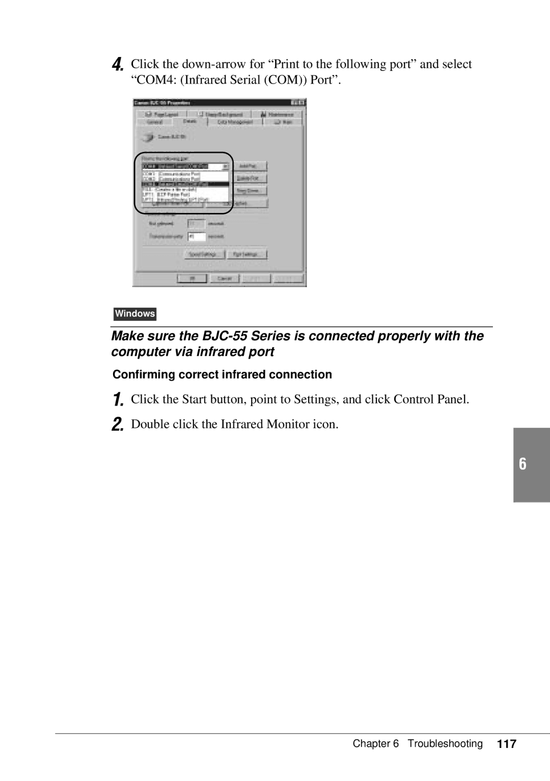 Canon BJC-55 user manual Confirming correct infrared connection 