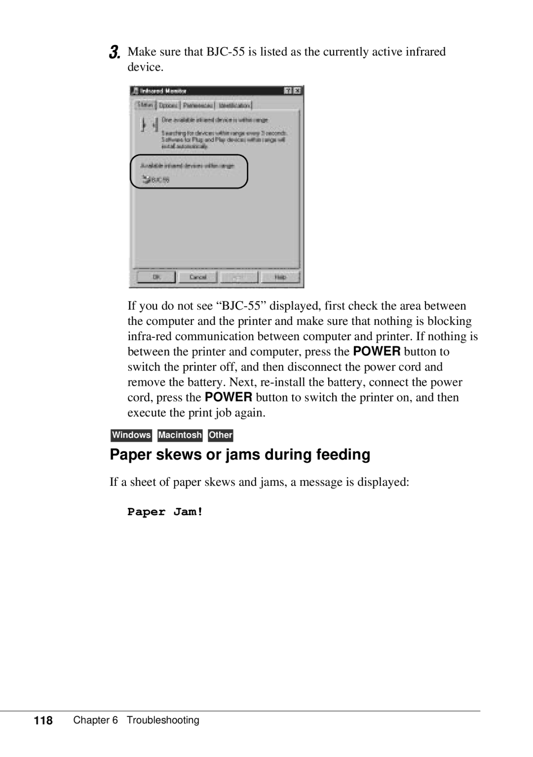 Canon BJC-55 user manual Paper skews or jams during feeding 