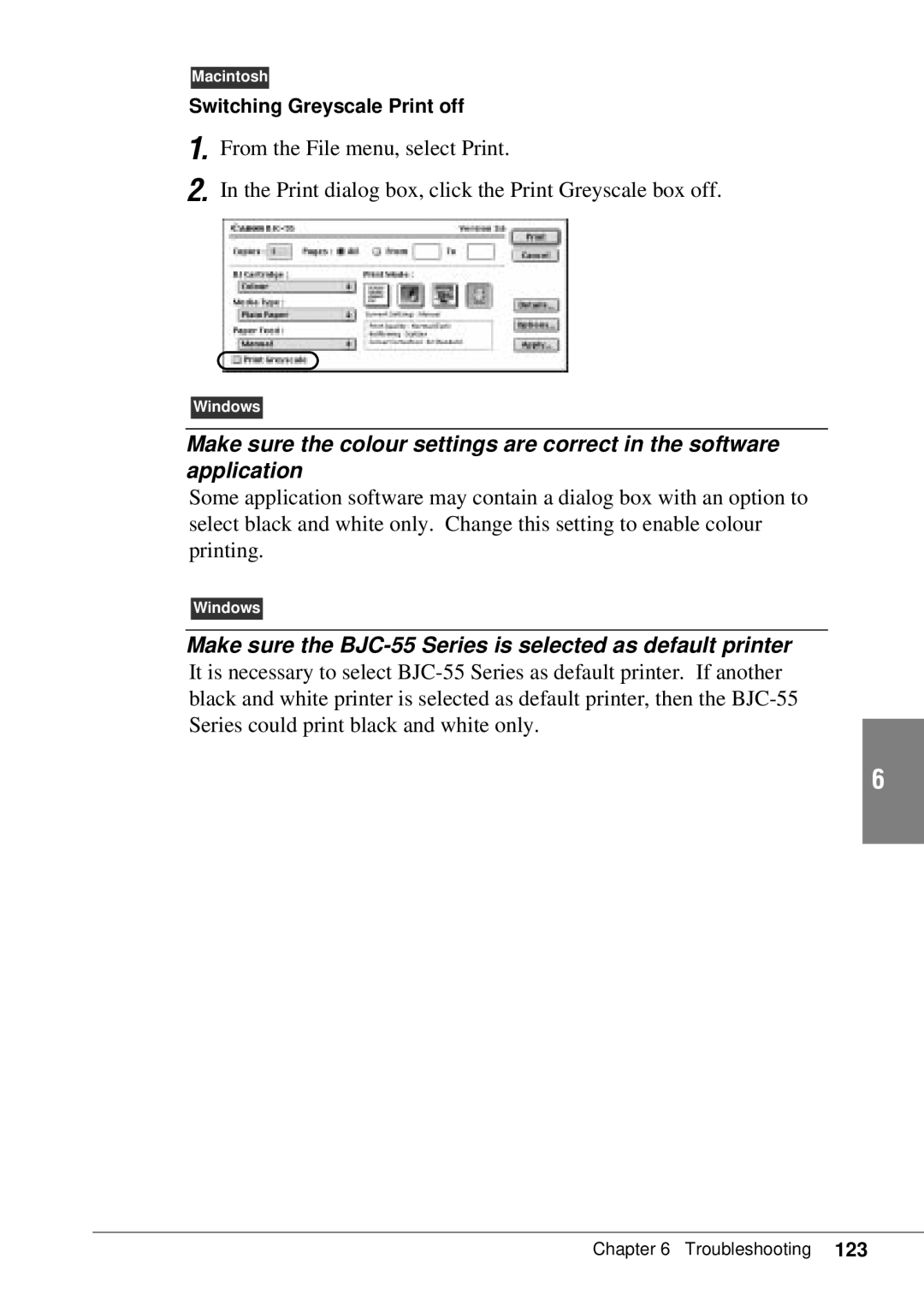 Canon user manual Make sure the BJC-55 Series is selected as default printer 